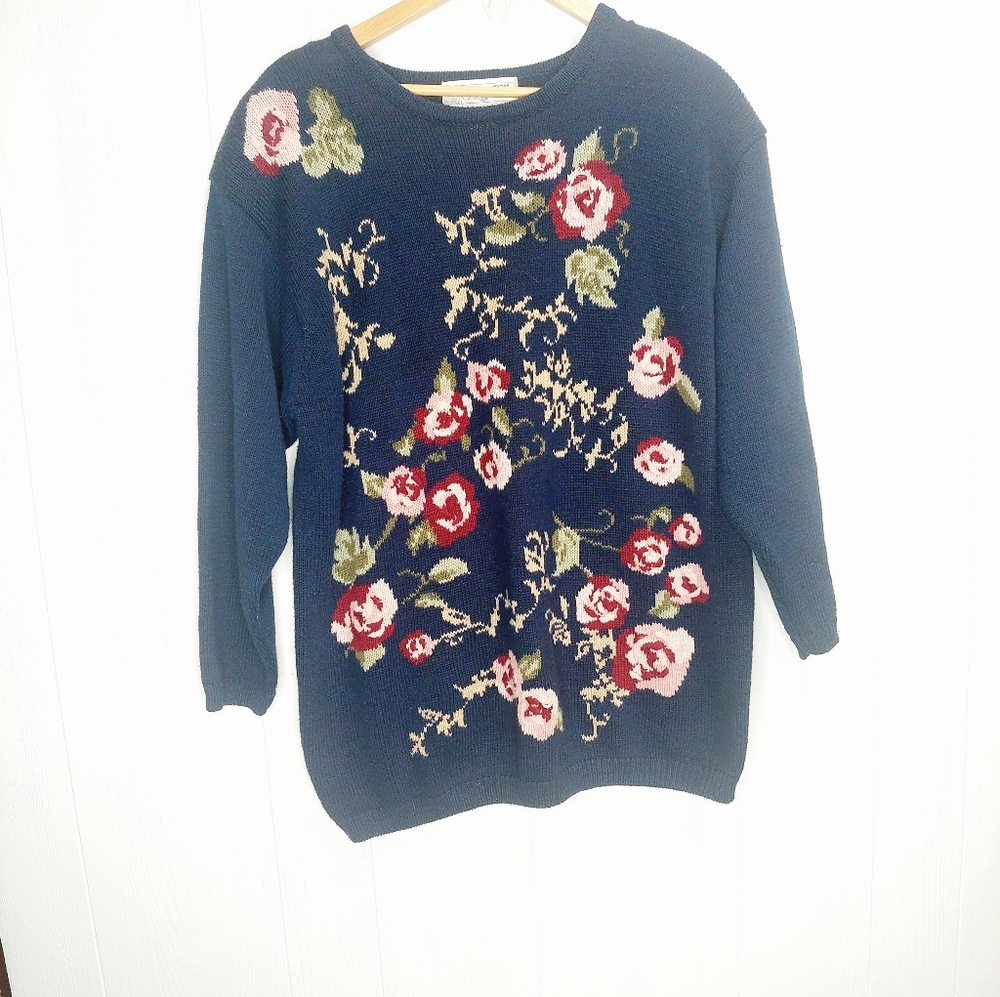 Cottagecore Cross Stitch‎ Sweater Chrysantheme Women